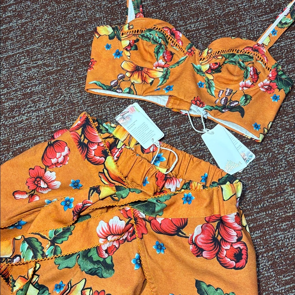 Agua Bendita Mustard Floral Swim Coverup Set